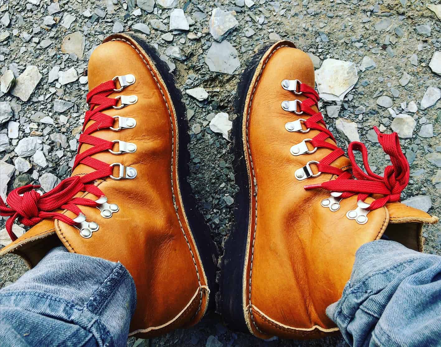 rocking red laces on Danner's traditional classic women's hiking boot