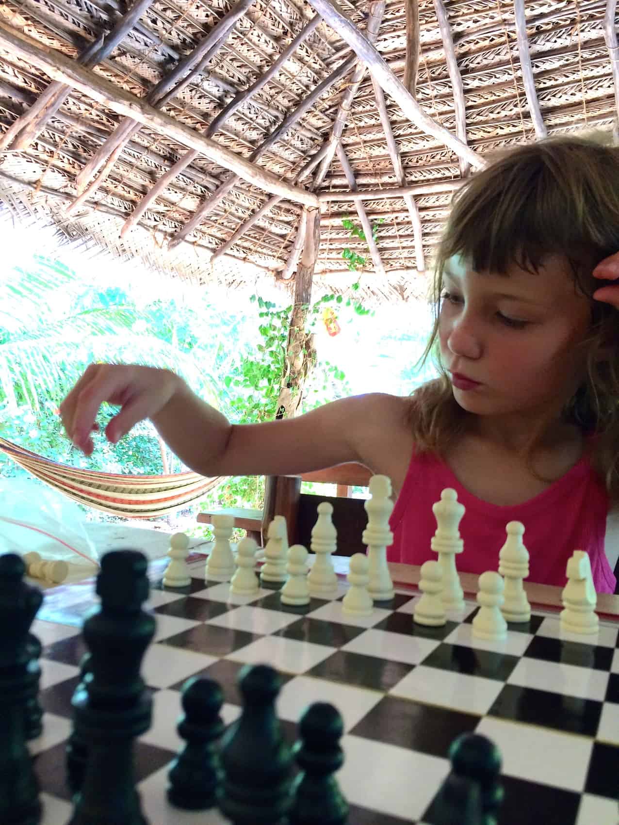 playing chess at hilltop cabanas sri lanka