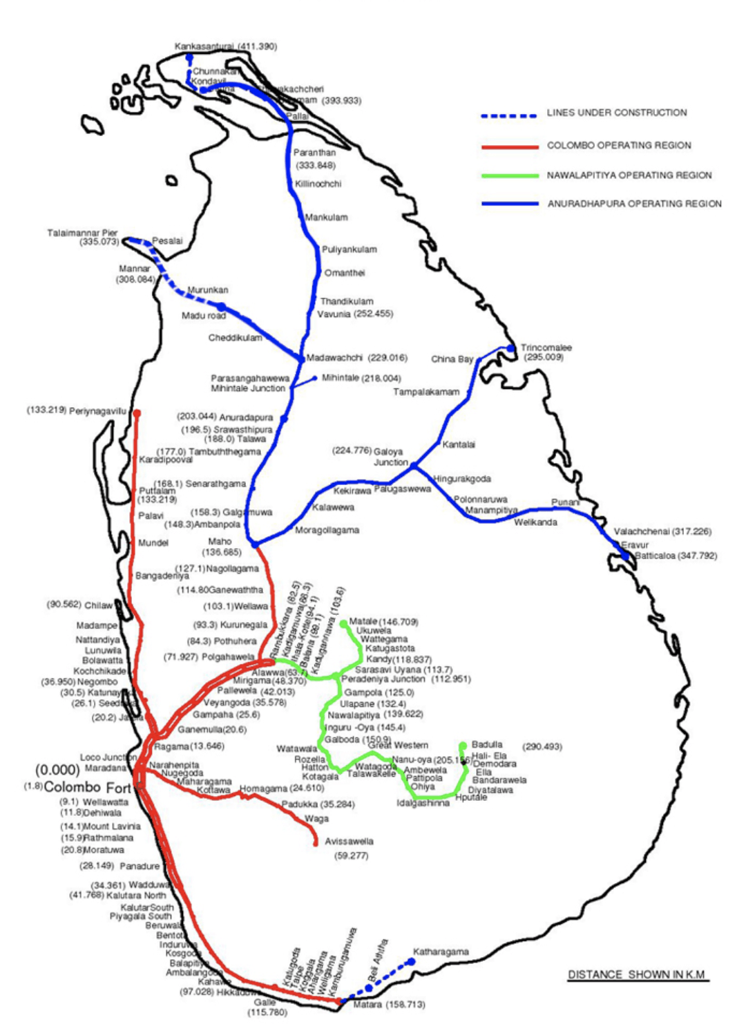 Sri Lanka railway map